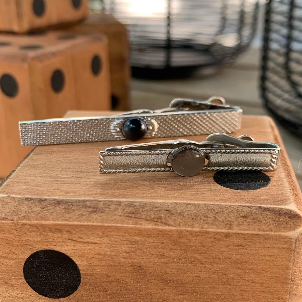 VINTAGE sterling silver Swank Tie Bars w stones
